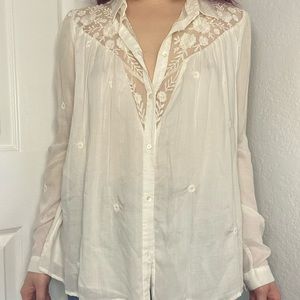 Embroidered lace mesh blouse Zara